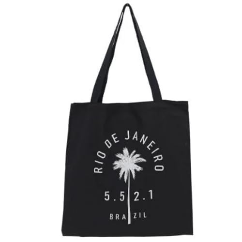 Bolsa de Lona Rio de Janeiro, Estampa de Palmeira, Preta, Sacola de Compras