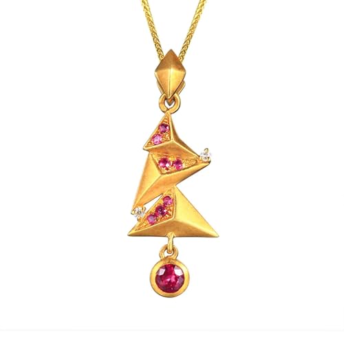 Homxi Collares de Oro Amarillo 18 Kilates para Mujer,Collar Cadena Geométrico con 0.45ct Rubí y Diamante Colgantes Mujer Oro