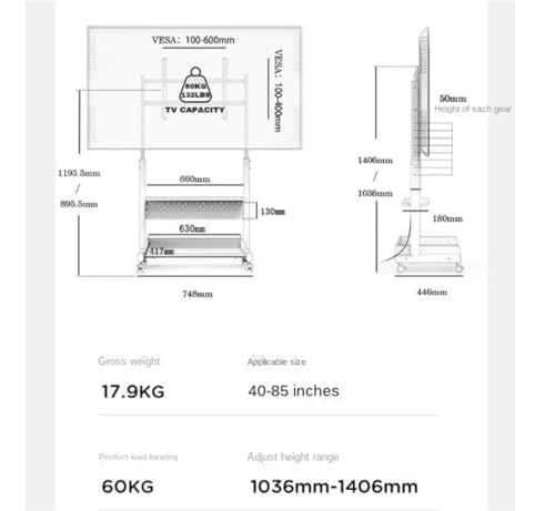 Soporte móvil para TV de 40-85 pulgadas ajustable en altura miniatura 2