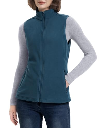 33,000ft Chaleco de forro polar para mujer, cuello alto, ultraligero, con bolsillos, cremallera, chaleco para mujer, Cian Oscuro, 48