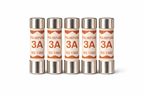Pulsefuse 5 x 3A Plug Top Fuses BS1362 | 3 Amp Household Ceramic Cartridge Tube Fuse 240V/250V 6.3x25mm for UK Mains Electrical Appliances