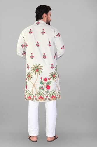 Image of Valaki Kurta Pajama Set for Men Border Printed Traditional Straight Kurta with Pyjama for Men