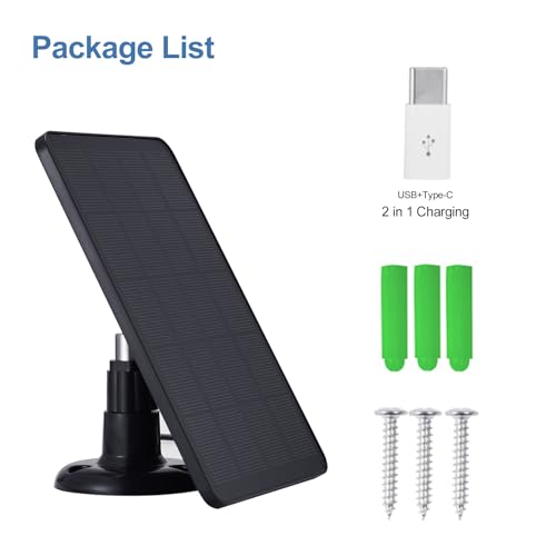 Solar Panel Power Supply Compatible with Wireless S-ecurity Camera Outdoor, IP65 Waterproof Solar Panel with USB Charging Cable, Micro USB to USB-C Adapter, 10W 5V Continuously Charging - Image 3