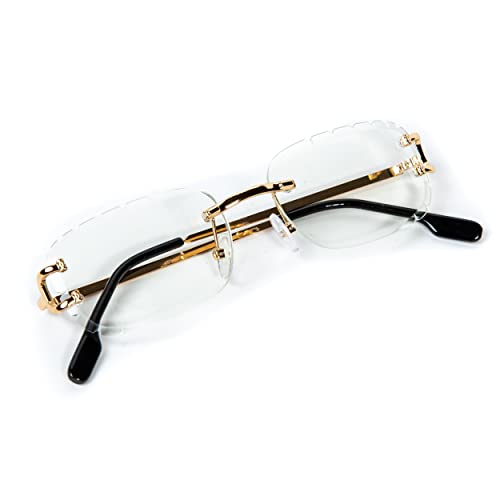 Street Knitted Rectangular Unisex Rimless Gold Wire Frame Luxury Trendy Old School Retro 90's Frameless Gem Cut Clear Lens Hip Hop Diamond Cut Eye Glasses For Men Women2