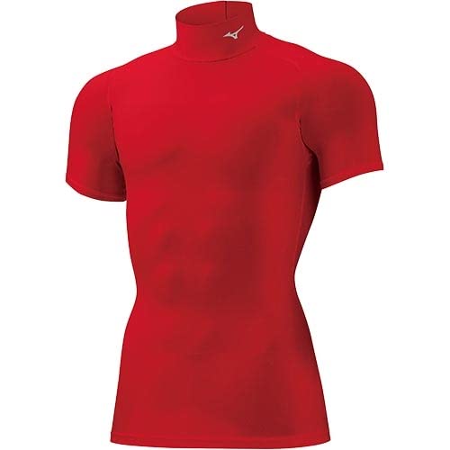[ミズノ] トレーニングウェア コンプレッション ドライアクセルバイオギアシャツ ハイネック半袖 吸汗速乾 ストレッチ 紫外線カット メンズ 2021年モデル チャイニーズレッド(マット) 2XL