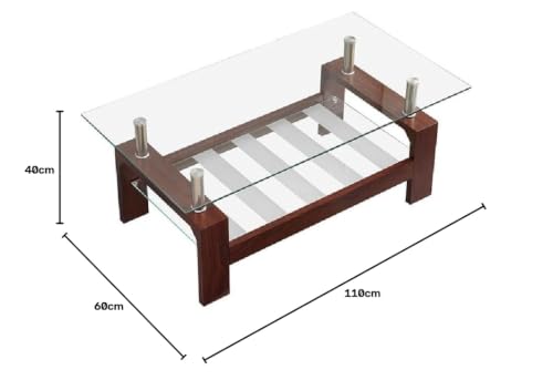 Image of Royaloak Muar Malaysian Glass Center Table | Tempered | Wooden Base | Centre Table for Drawing Room, Office, Living Room | Unique Coffee Table with Bottom Shelf for Utility