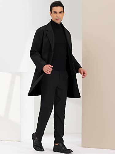 Image of Lars Amadeus Men's Black Winter Trench Coat Notched Lapel Single Breasted Mid-Length Overcoat Small Black