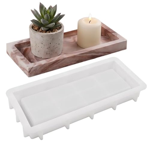 Houlishu 1Pc Rectangular Silicone Resin Tray Mold with Edges Reusable for Epoxy Casting Display/Ornament Racks Candle Holders Soap Dishes & Home Decor