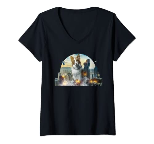 Mujer Divertido & Dulce border marrón collie en Navidad Camiseta Cuello V
