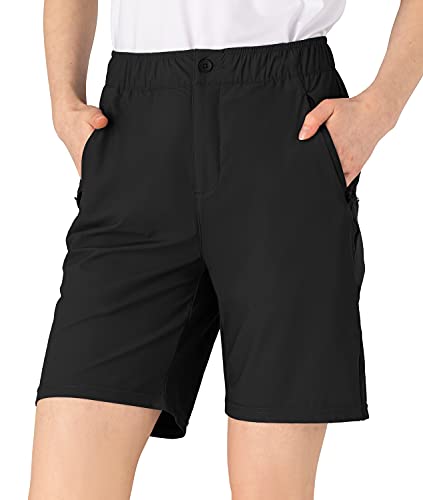 Rdruko Women's Hiking Shorts Quick Dry Stretch Golf Work Cargo Shorts(Black, US L)