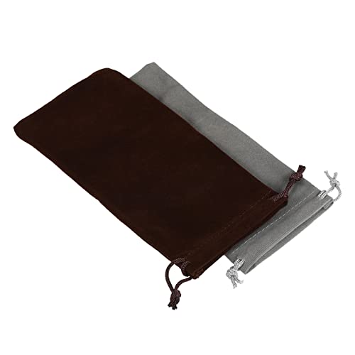 巾着ギフトバッグ 17x8 cm 2個 ソフトフランネルクロス 収納ポーチ ジュエリー メガネ 結婚式用 ブラウン グレー