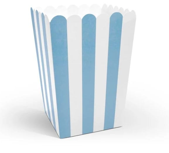 Blue Striped Popcorn Holders- 10PC Carnival Parties Mini Paper Popcorn and Candy Containers, Party Supplies for Movie Nights,Great for Kids Party, (Blue)