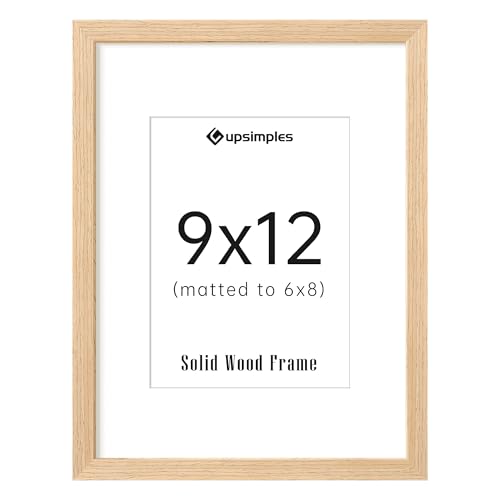 Image of upsimples 9x12 Picture Frame Solid Wooden, Nursery Decor, 1Pack Natural | 100% Solid Wood, Fit 6x8 with Mat and 9 x 12 Photo, Wall Decor or Tabletop Display, Safe For Nursery Kids Room