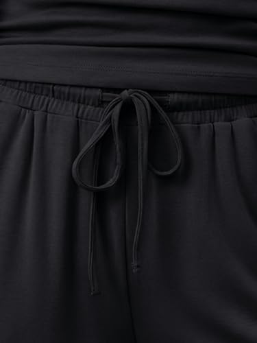 Trendy Queen Women's 2 Piece Summer Lounge Sets Butter Soft Tank Top & High Waisted Wide Leg Pants with Pockets Black M