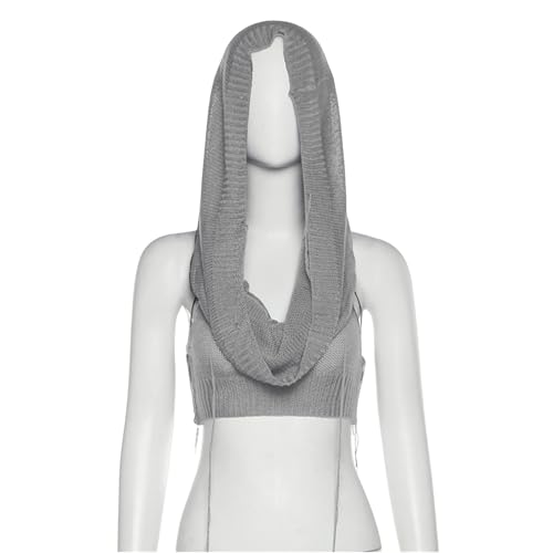 Image of Women Knitted Hoodie Sweater Vest Sexy Sleeveless Hollow Out Hooded Crop Top Streetwear Rave Oufit