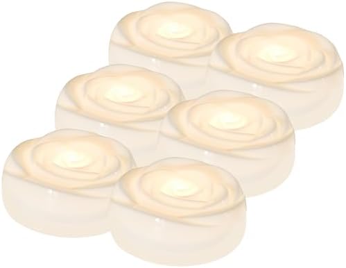 Aignis 6pcs Flameless LED Floating Candles, White Rose Plastic Tealights Battery Operated, ...