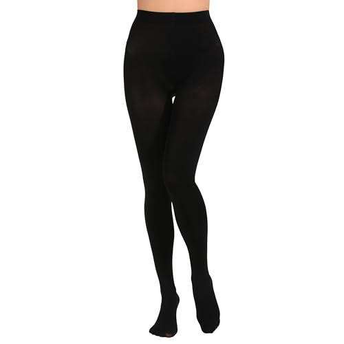 Paralinda Womens 80 Denier Solid Color Opaque Tights High Waist Footed Pantyhose (Black L/XL)