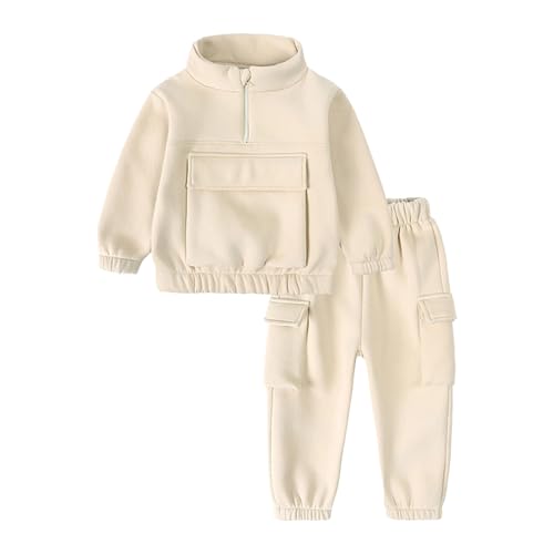 Kids Outfit Soft Cotton Warm Crewneck Long Sleeve Big Pocket Solid Color Thick Sports Hoodie Set Christmas Baby