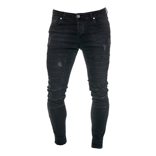 Pantalon de motard ajusté en denim stretch haut de gamme pour homme