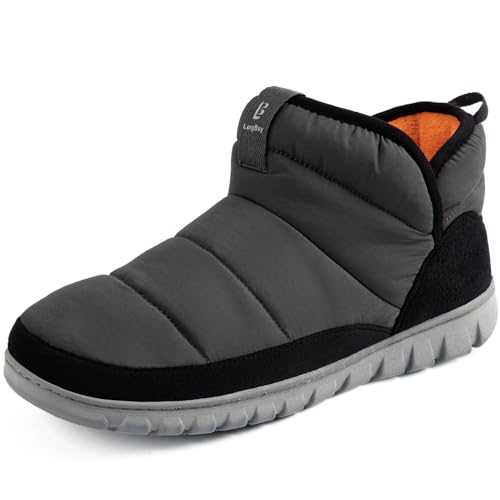LongBay Men's Slipper Boots Warm Memory Foam Indoor Outdoor Grey, 12-13