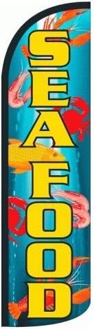 4 Less Co SEAFOOD Windless Swooper Flag Feather Banner Sign 3x11.5 ft Tall (Flag Only) bq75