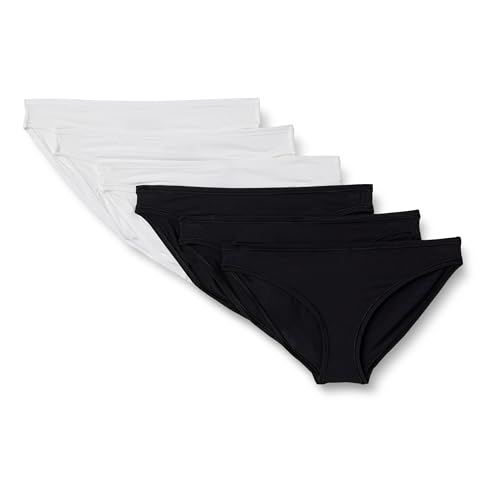 Amazon Essentials Braga de Bikini de Microfibra de Tacto Suave Mujer, Pack de 6, Blanco/Negro, 38