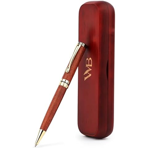 Wordsworth and Black Ballpoint Pen Set - Stunning Luxury Pen Bamboo Rosewood Gold Finish, Refillable, Best Ball Pen for Men & Women, Black Ink Refill, Elegant, Point Pen Cover