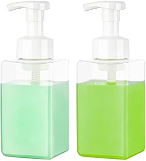 (450ml x 2) White pump head square foam soap dispenser / refillable pump bottle. Kitchen. Bathroom.