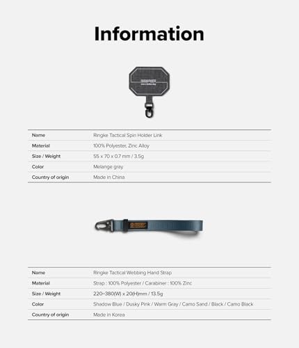 Image of Ringke Tactical Webbing Hand Strap with Patch [Heavy Duty Tactical Carabiner] Durable Anti-Tear Multi-Purpose Phone Wrist Strap for Travel, Hiking, etc