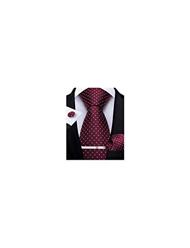 Image of DiBanGu Plaid Ties for Men Silk Checkered Necktie and Pocket Square Cufflinks Tie Clip Set with Gift Box for Wedding Business