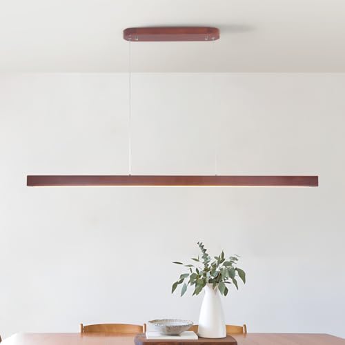 Schindora LED Suspension Luminaire Bois Pour Cuisine,115Cm Noyer Lustre Salon Avec TéLéCommande,Hauteur RéGlable,36W Lampe Moderne Luminaires IntéRieur...