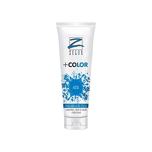 Mascarilla de Color para el Pelo - Azul - 200 ml - Mascarilla Con Color Acondicionadora - Con Queratina y Aceite de Argán - Potencia el Color Desgastado - Uso Profesional - Zelos +Color