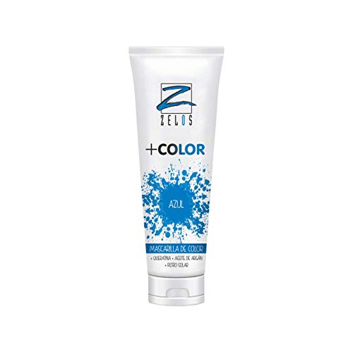 Mascarilla de Color para el Pelo - Azul - 200 ml - Mascarilla Con Color Acondicionadora - Con Queratina y Aceite de Argán - Potencia el Color Desgastado - Uso Profesional - Zelos +Color
