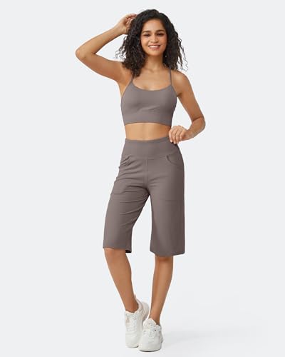 Image of Promover 14 inch /21 inch /23 inch /25 inch Inseam Capri Pants for Women Wide Leg Yoga Cropped Pants with Pockets Loose Casual Summer Pant