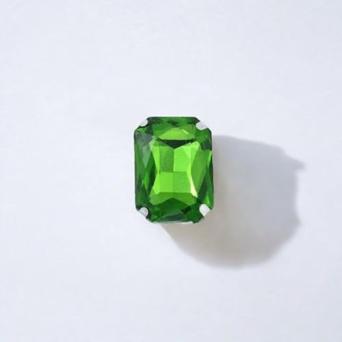 All-Size 24- Color Flat Rectangle Sew On Strass Glass Stone Crystal Gems Sewing Rhinestone Silver Base Button Clothes Accessories - (Color: Grass Green/Size: 30Pcs 4X6Mm)