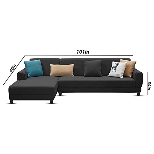 Image of Kraven LHS 6 Seater L Shape Sofa Set for Living Room (Black Fabric)