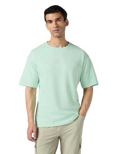 Image of TECHNOSPORT Men Printed Oversized Round Neck T-Shirt with COTFLEX, Dry Fit Sports Tee, Oversized Activewear T-Shirt for Gym, Running, Sports & Casual Wear