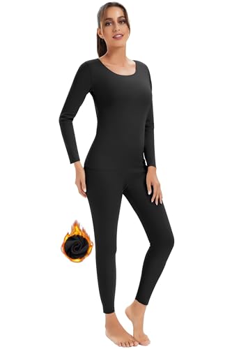 TERODACO Womens Thermal Underwear Set Quick Dry Warm Base Layer Women Soft Long Johns for Women Winter Crew Neck Thermals Top and Bottoms