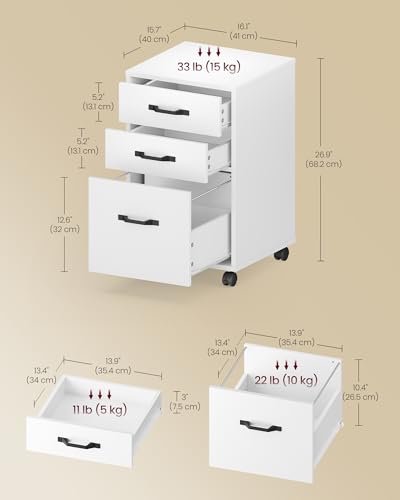 Image of VASAGLE CUSTOS Collection - Mobile File Cabinet, 3 Drawers Filing Cabinet with Wheels, for Home Office, for A4, Letter Sized Documents, Adjustable Hanging Rail, Cloud White UOFC065WB01