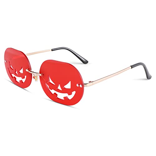 COASION Pumpkin Sunglasses for Women Rimless Party Cute Prom Halloween Glasses Fashion Fire Flame Shades - Main Image