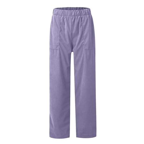 Corduroy Pants Women Elastic Waist Straight Leg Comfy Work Pants Business Casual Loose Trousers Pants with Pockets3