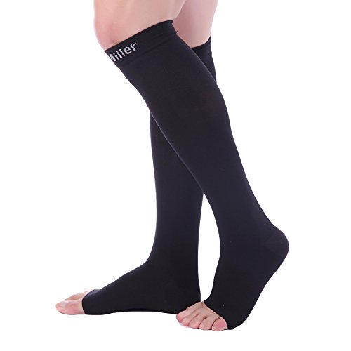 Doc Miller Open Toe Compression Socks Women And Men 30-40Mmhg, Knee High Toeless Socks, Recovers Shin Splints, Achilles Tendon Varicose Veins 1 Pair Medium Black #TOP3
