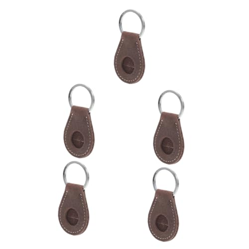TENDYCOCO 5pcs Coin Fob Keychain Coins Holder Aa Coin Holder Chip Holder Leather Keychain Ring Holder Snap Open Display Case Dark Brown Cowhide