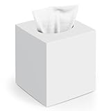 Tissue Box Cover, Square Modern Facial Acrylic Tissue Holder Napkin Dispenser Accessories for Bathroom Vanity Countertop,Bedroom Dresser,Night Stand,Desk,Office (White)