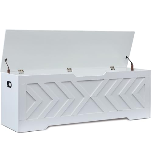 XDliv 55.1” Storage Bench, Extra Large Entryway Bench with Storage,Storage Chest with 2 Safety Hinges,Blanket Storage,Shoe Storage Chest for Bedroom,Living Room,Easy Assembly. (White)
