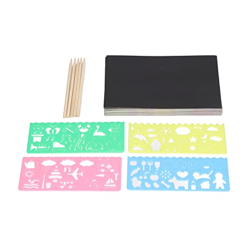 Scratch Paper Set Handicraft Creative Portable Painting Art Toys for Children Pack of 50 Bamboo Sticks and 4 TEMPLATES Home and Travel USE