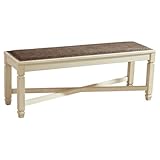 Signature Design by Ashley Bolanburg Casual French Country Upholstered Dining Room Bench with Nailhead Trim, Heavy Woven Fabric, Wood, Antique White & Tan