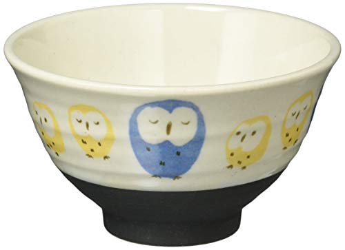 美濃焼 軽量 飯碗 茶碗 約12cm フクロウ 青