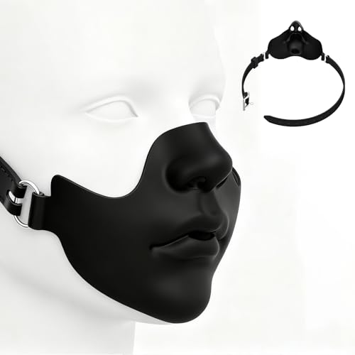 BDSM Knebel mit Zungenfixierung, verstellbarer Ball Gag Mundspreizer für Bondage Training, Silikon SM Mundknebel für Paare, Fetisch BDSM Spielzeug für Sklave & Sklavin（Schwarz/S）