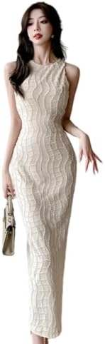 Women's Long Formal Dress, Round Neck, Tight, Sleeveless, Back Ruffle Dress, Sexy, Slim, For Invitations, Adults, Concerts, Receptions